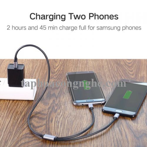 Ugreen 40347 0.5M màu Đen Cáp sạc truyền dữ liệu USB 2.0 sang 2 đầu MICRO USB cao cấp US196 30040347